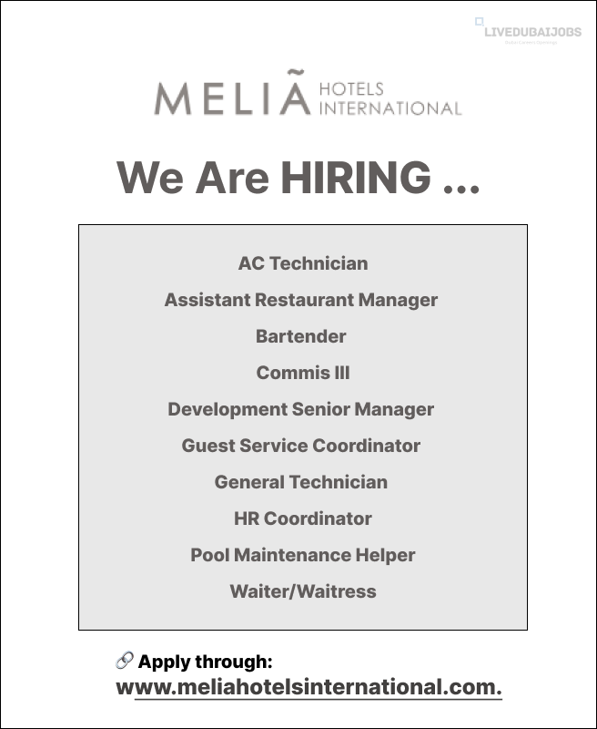 Meliá Hotels Dubai Careers Post