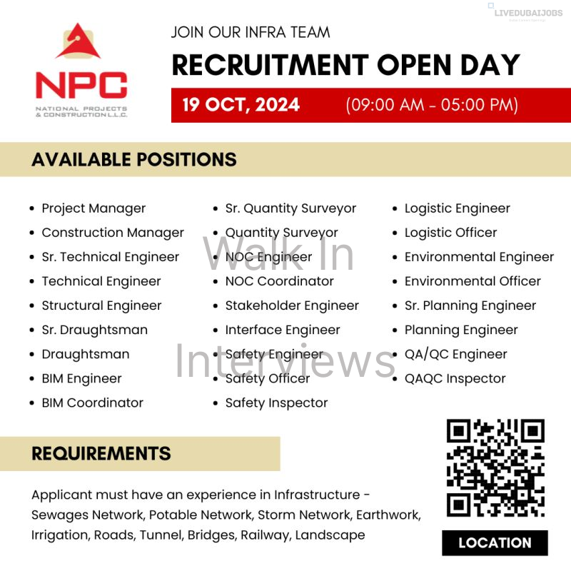 NPC walk in interviews in Dubai Post