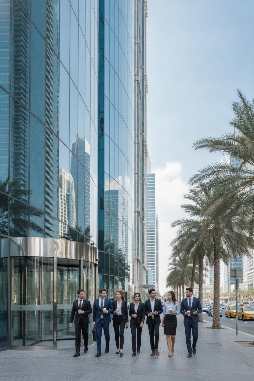 Contemporary Dubai office tower where professionals pursue google careers dubai tech jobs on a sunny day